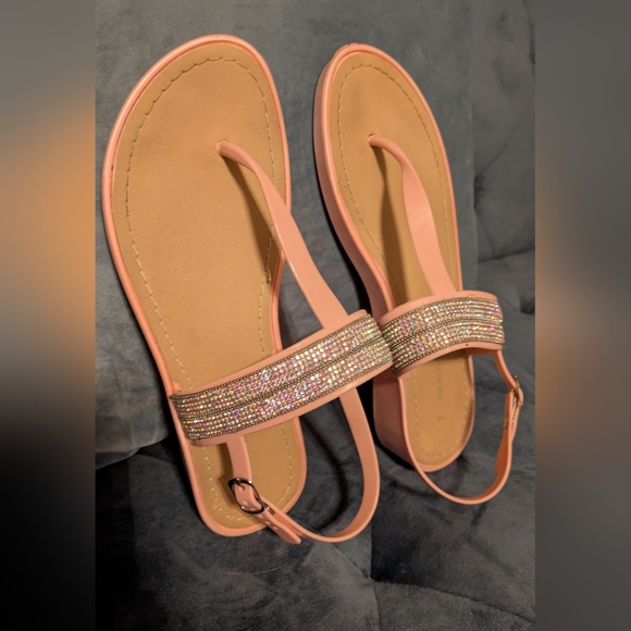 Such Pretty Pink Sandals with Rhinestone Detailing. - Picture 2 of 7